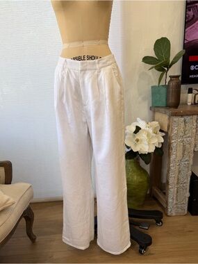 Dissh Australia 100% Linen Wide Leg Pants White High Waist NWT Resort